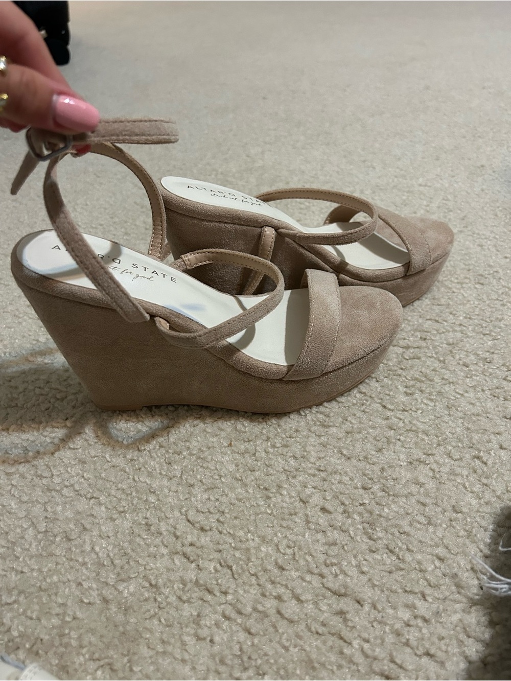 Altar’d State Tan Suede Wedge Sandals with Ankle Strap